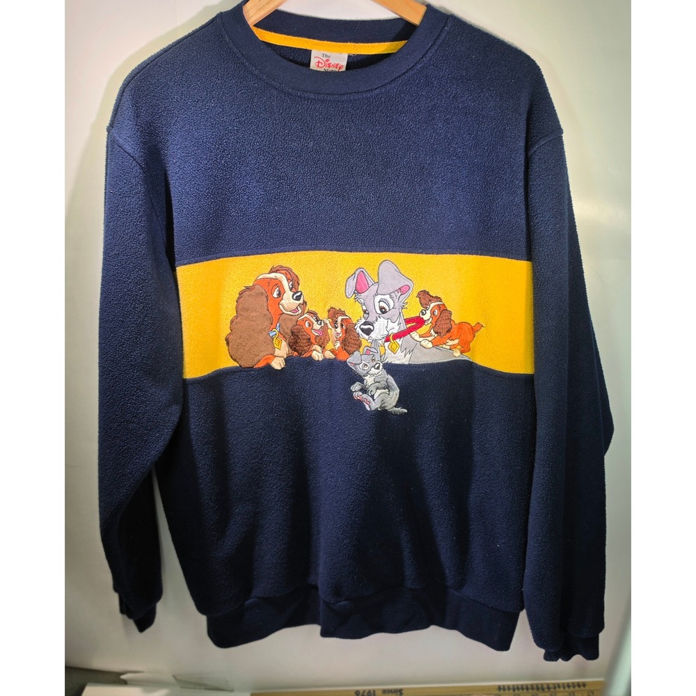Vintage 90s Disney Store Lady and the Tramp Fleece Sweatshirt Mens L Embroidered